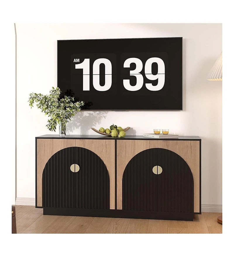 Gaomon 63in Large Sideboard Buffet Cabinet with Storage, Kitchen Fluted Coffee Bar Wine Bar Console Table with Gold Metal Handles