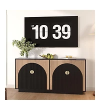 Gaomon 63in Large Sideboard Buffet Cabinet with Storage, Kitchen Fluted Coffee Bar Wine Bar Console Table with Gold Metal Handles