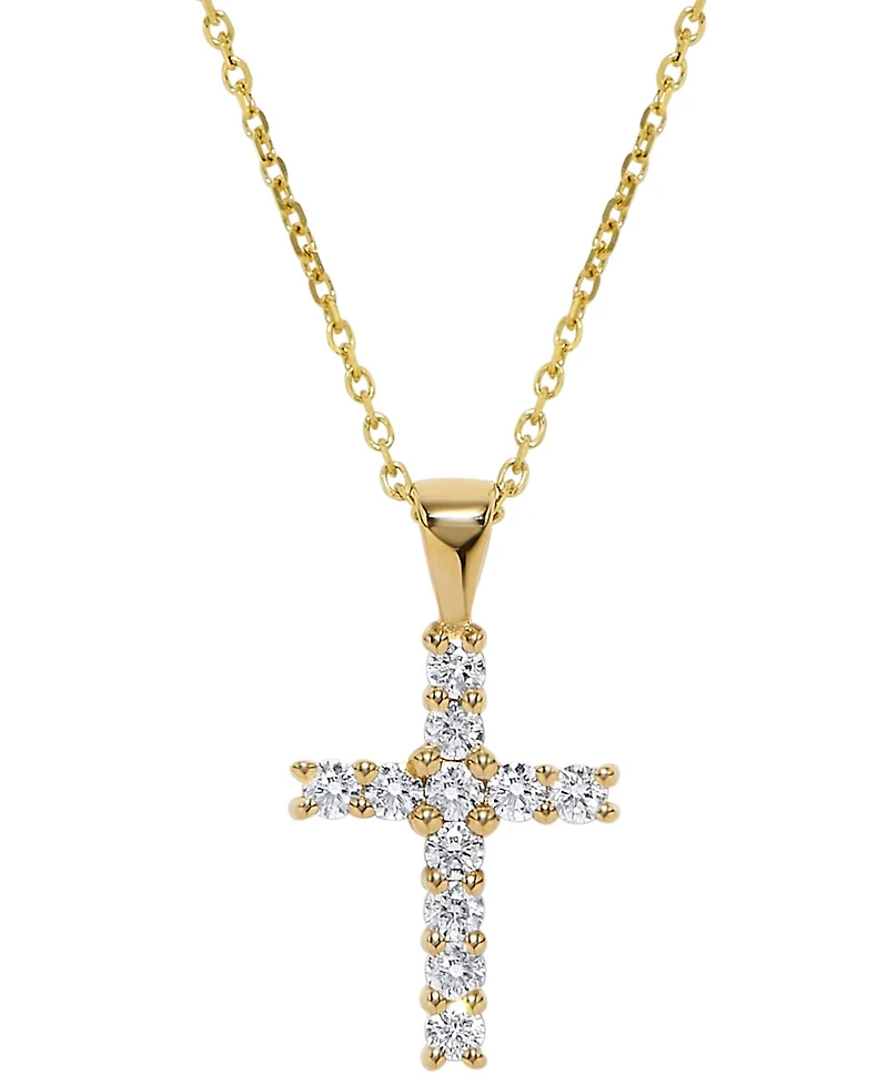 Macy's Diamond Cross Pendant Necklace (1/4 ct. t.w.) in 14k Yellow Gold