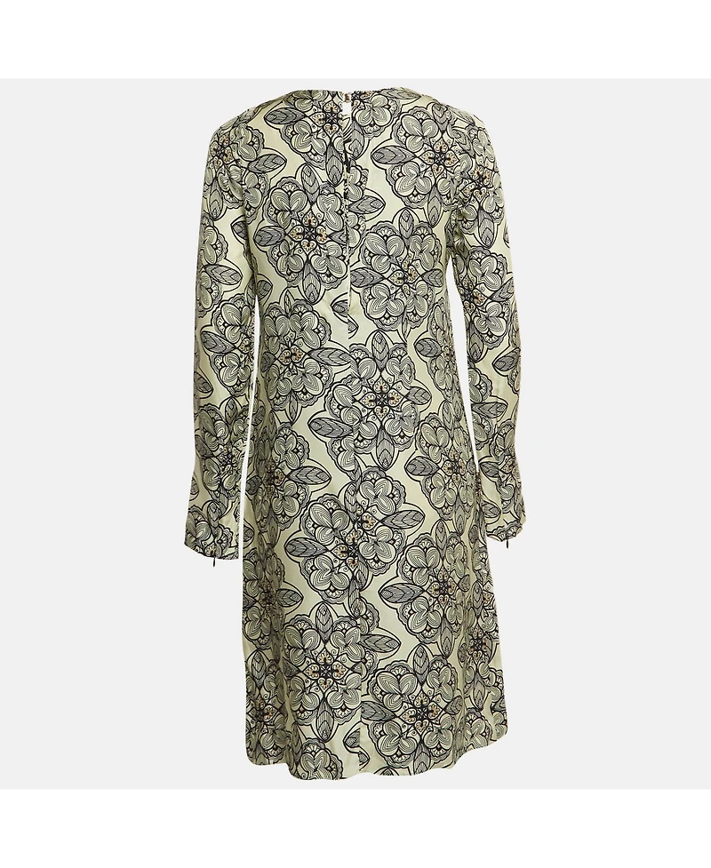 Pre-Owned Marni Women's Cream Floral Print Silk Long-Sleeve A-Line Dress