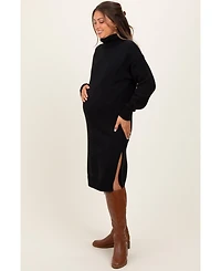 Pinkblush Maternity Camel Turtleneck Side Slit Midi Sweater Dress