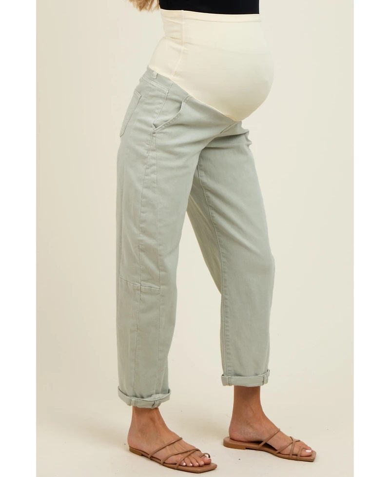 Pinkblush Maternity Light Olive Rolled Cuff Barrel Leg Jeans