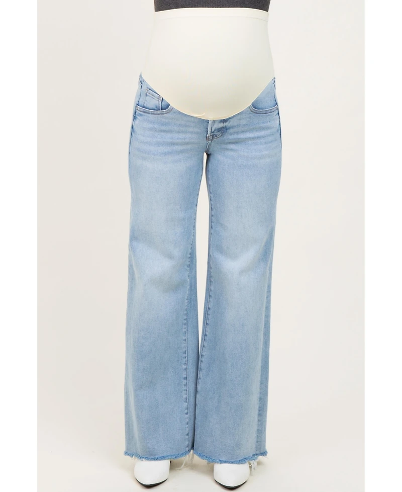 Pinkblush Maternity Light Low Rise Wide Leg Raw Cut Hem Jeans