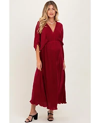 Pinkblush Maternity Burgundy Pleated Satin Dolman Sleeve Maxi Dress