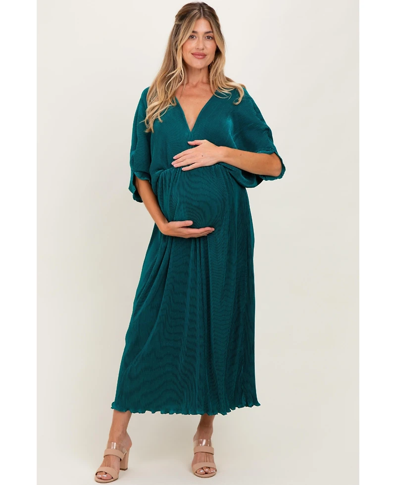 Pinkblush Maternity Burgundy Pleated Satin Dolman Sleeve Maxi Dress