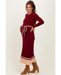 Pinkblush Maternity Burgundy Elegant Ribbed Midi Sweater Dress With Belt
