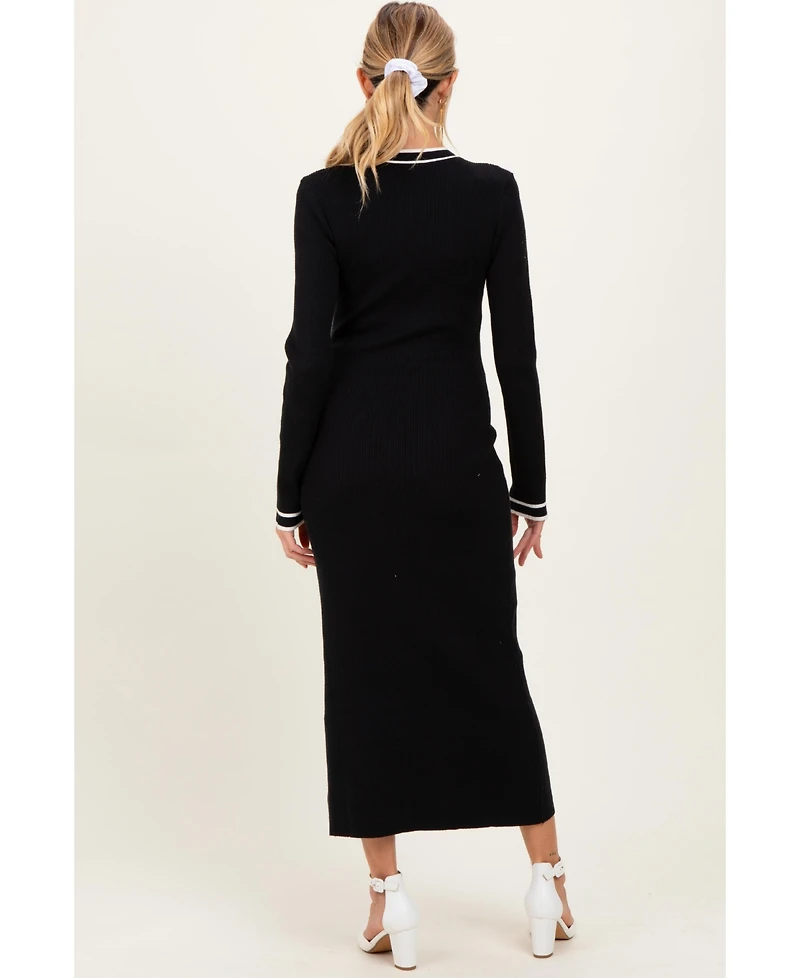 Pinkblush Maternity Black Tie Neck Sweater Midi Dress