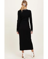 Pinkblush Maternity Black Tie Neck Sweater Midi Dress