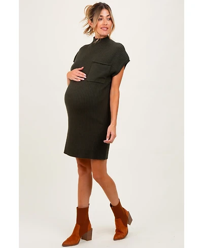 Pinkblush Maternity Burgundy Ribbed Knit Short Sleeve Sweater Dress
