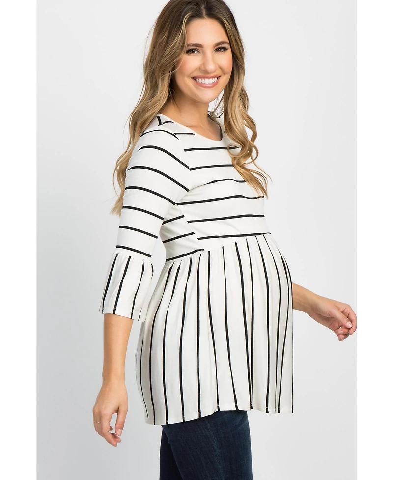 Pinkblush Maternity Ivory Striped Peplum Ruffle Top