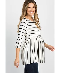 Pinkblush Maternity Ivory Striped Peplum Ruffle Top