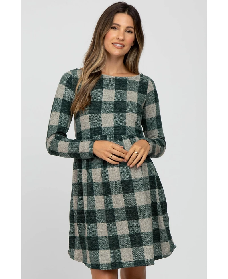 Pinkblush Maternity Forest Green Plaid Knit Dress