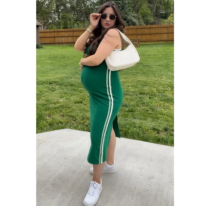 Pinkblush Maternity Green Sleeveless Contrasting Stripe Maxi Dress