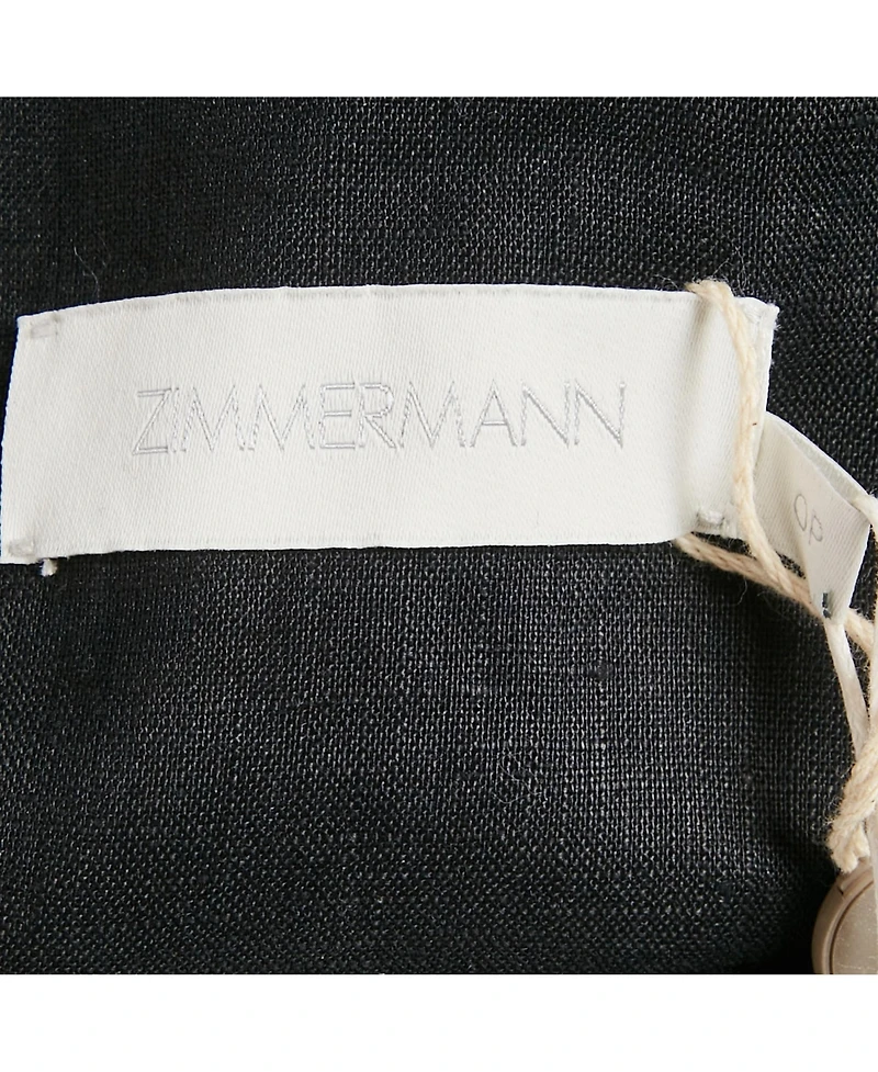 Pre-Owned Zimmermann Women's Black Linen Tie Neck Detail Empire Mid Dress