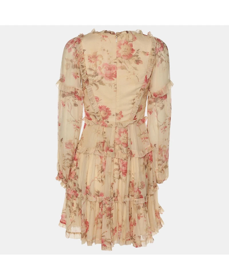 Pre-Owned Zimmermann Women's Yellow Floral Print Silk Corsair Corset Frill Mini Dress