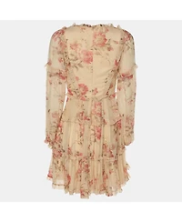 Pre-Owned Zimmermann Women's Yellow Floral Print Silk Corsair Corset Frill Mini Dress