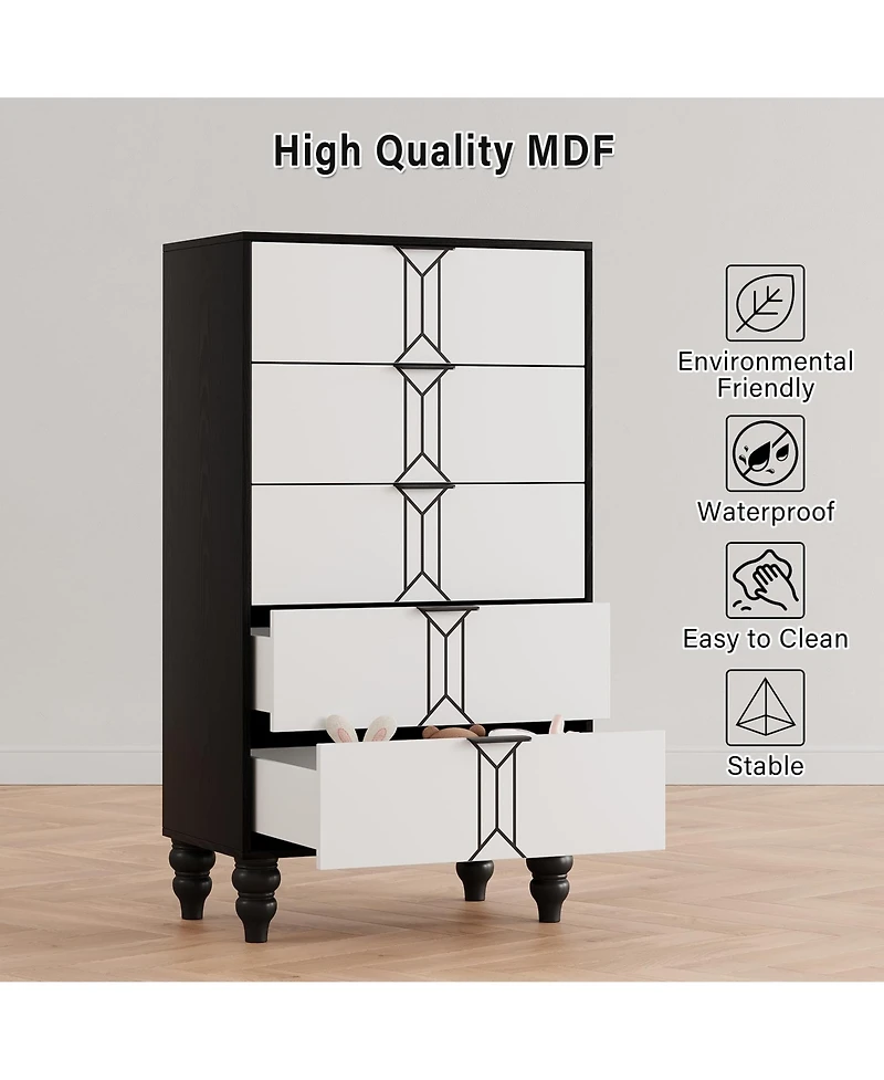 Gaomon 5 Drawer Dresser with Vintage Pattern Design, Modern and Stylish Dresser