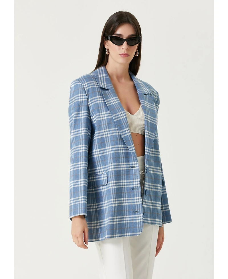 Pcfg Women's Linen-Blend Checked Free Heaven Blazer