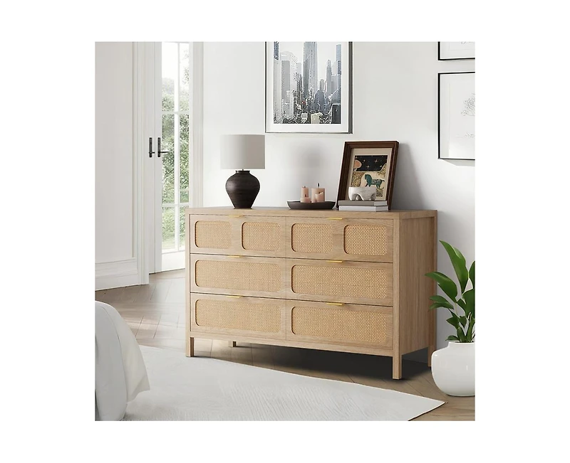 gaomon Rattan Dresser for Bedroom with Metal Handles
