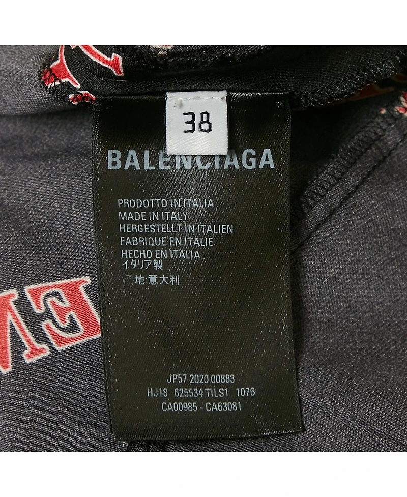 Pre-Owned Balenciaga Women's Black Logo Print Satin Silk Asymmetric Midi Skirt