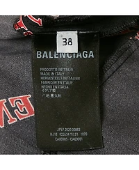 Pre-Owned Balenciaga Women's Black Logo Print Satin Silk Asymmetric Midi Skirt