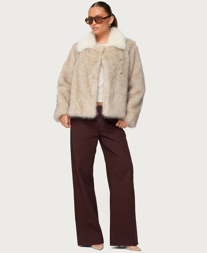 Edikted Women's Contrast Collar Faux Fur Jacket