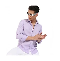Campus Sutra Men's Lavender Self-Design Striped Shirt