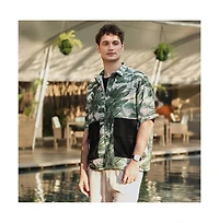 Campus Sutra Men's Jungle Green & Ivory White Flora-Stroke Oversized Shirt