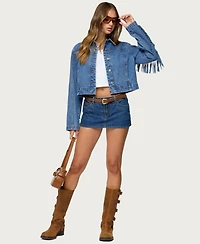 Edikted Womens Maurice Fringed Denim Jacket