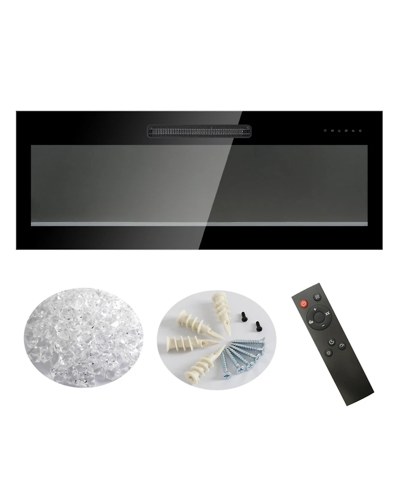 Flynama 60" Recessed Ultra-Thin Electric Fireplace with Tempered Glass, Remote, Multicolor Flame, Emberbed & Led Heater