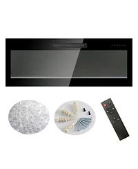 Flynama 60" Recessed Ultra-Thin Electric Fireplace with Tempered Glass, Remote, Multicolor Flame, Emberbed & Led Heater