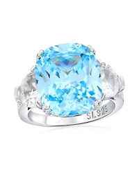 Suzy Levian Gala Collection Sterling Silver Elongated Cushion Firework Cut Cubic Zirconia Three Stone Ring