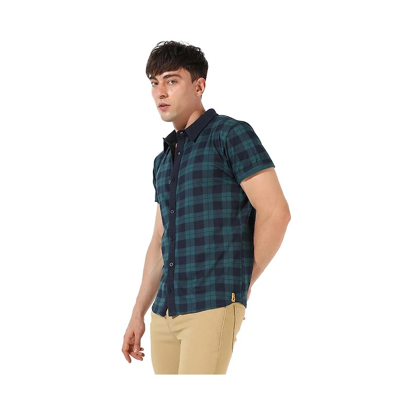 Campus Sutra Men's Green & Blue Tartan Plaid Shirt