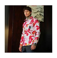 Campus Sutra Men's Cream White & Scarlet Red Floral-Tactile Relaxed Shirt