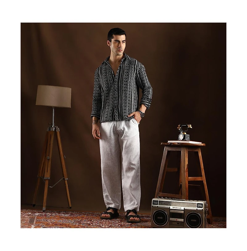 Campus Sutra Men's Onyx Black Folk-Weave Shirt