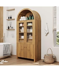 Gaomon 71" Tall Arched Kitchen Pantry Cabinet, Modern Farmhouse Kitchen Storage Cabinets with Open & Adjustable Shelves, Hidden Drawer & Glass Do