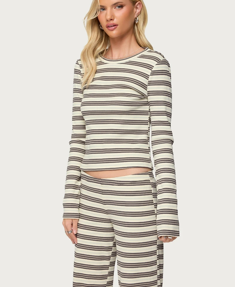 Edikted Women's Avalie Striped Ribbed Long Sleeve T Shirt
