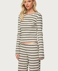 Edikted Women's Avalie Striped Ribbed Long Sleeve T Shirt