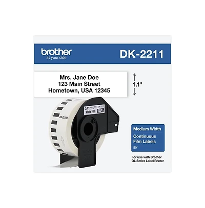 Brother DK2211 1.1 in. x 50 ft. Continuous Film Label Tape - White (1-Roll