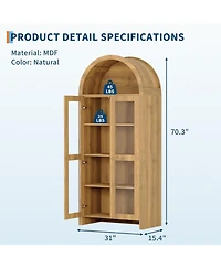 gaomon 70" Tall Arched Kitchen Pantry Cabinet, 5-Tier Wood Display Storage Cabinet with Acrylic Doors Modern Freestanding Cupboard
