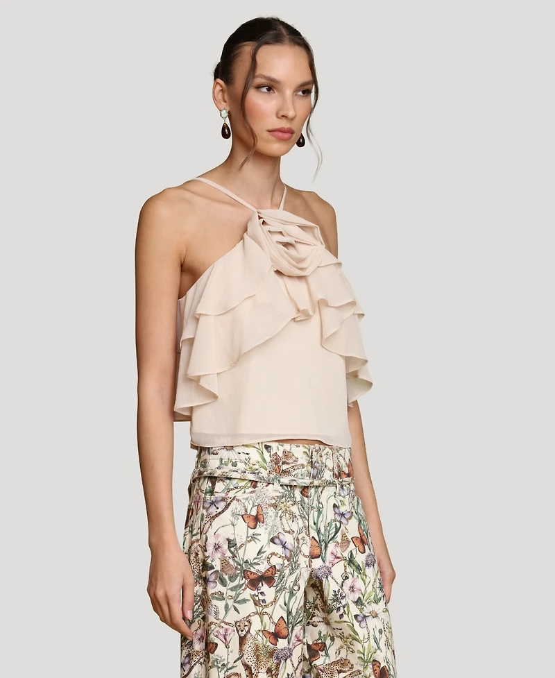 Avec Les Filles Women's Ruffle Halter Neck Top