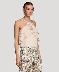 Avec Les Filles Women's Ruffle Halter Neck Top
