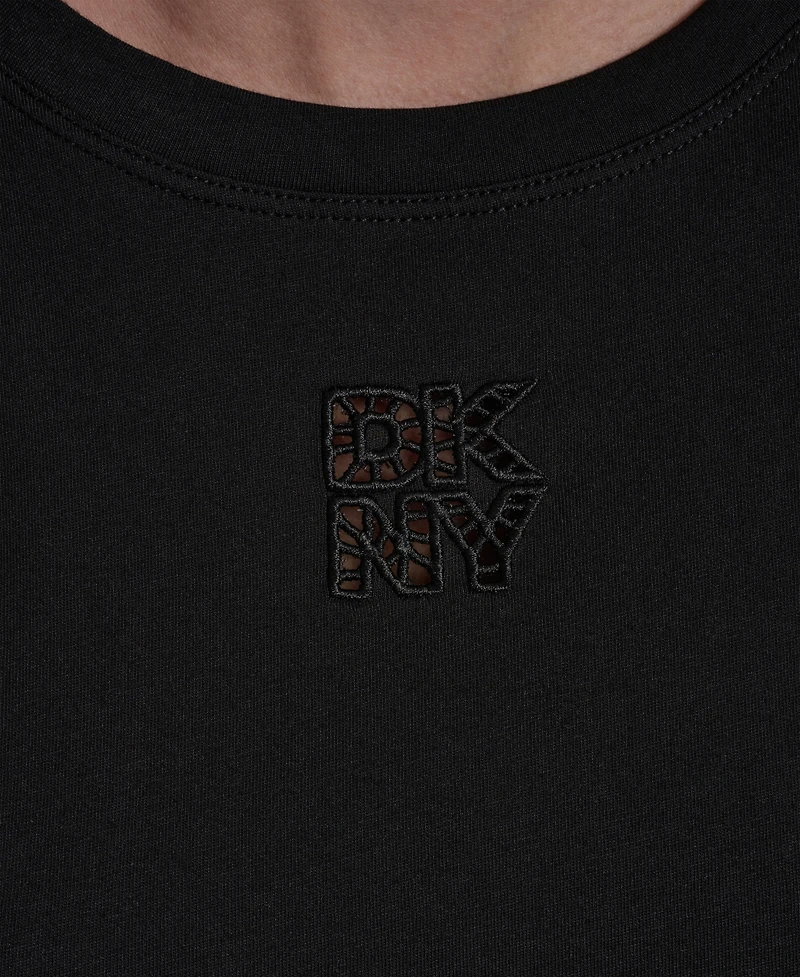 Dkny Jeans Women's Stacked Eyelet Logo Crewneck T-Shirt