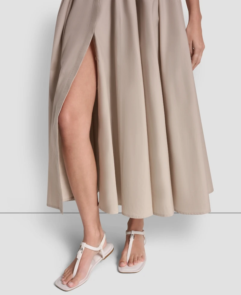 Dkny Jeans Women's Poplin Smocked-Waist V-Neck Midi Dress