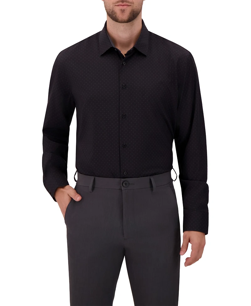 Report Collection Men's 4-Way Geometric-Print Spread-Collar Woven Dress Shirt