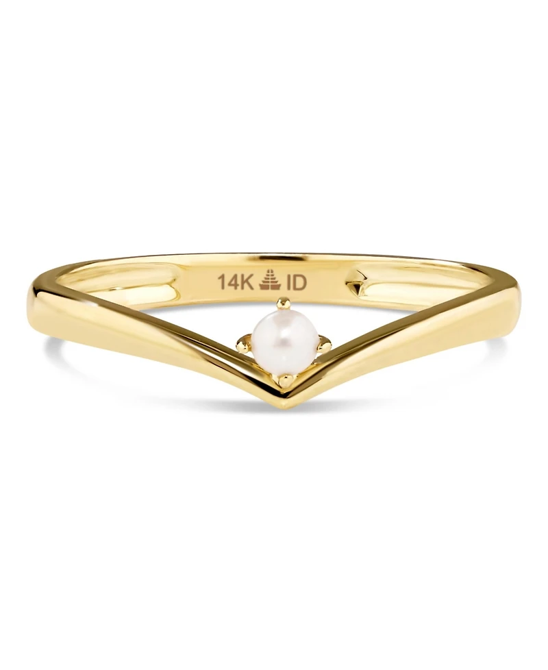 Devata Freshwater Pearl Wishbone Ring in 14K Gold, Size 7, approx. 1.3 grams.