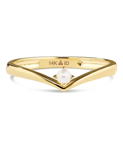Devata Freshwater Pearl Wishbone Ring in 14K Gold, Size 7, approx. 1.3 grams.