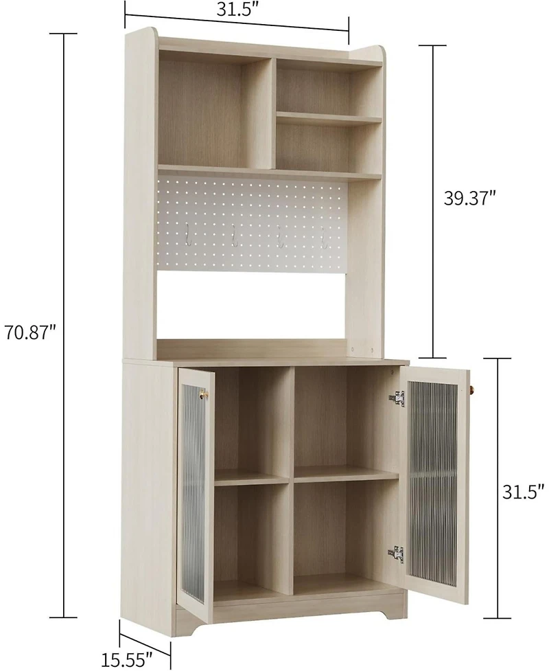 Gaomon 71" Kitchen Pantry Cabinet w/ Microwave Stand, Farmhouse Hutch & Open Storage for Food Essentials