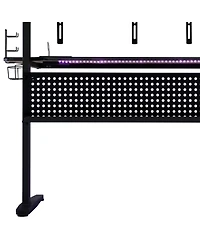 Flynama Black Gaming Desk with Led Light and Dual Screen Holders 59Inch Wide 18mm Thick Top with Open Storage Compartment