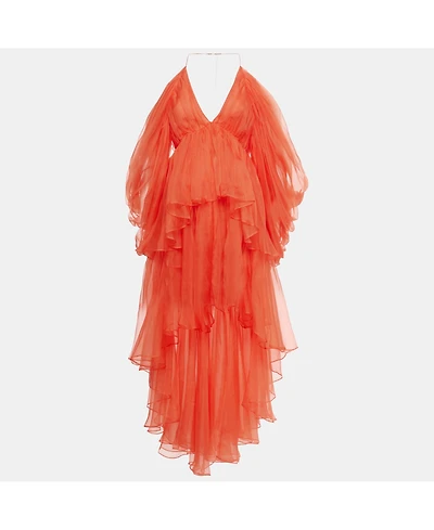 Pre-Owned Zimmermann Women's Red Silk Organza Natura High-Low Tiered Dress